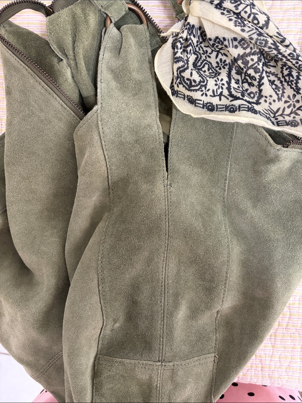 Free People Olive Green Suede Hobo Bag with Scarf Accent - Picture 10 of 12